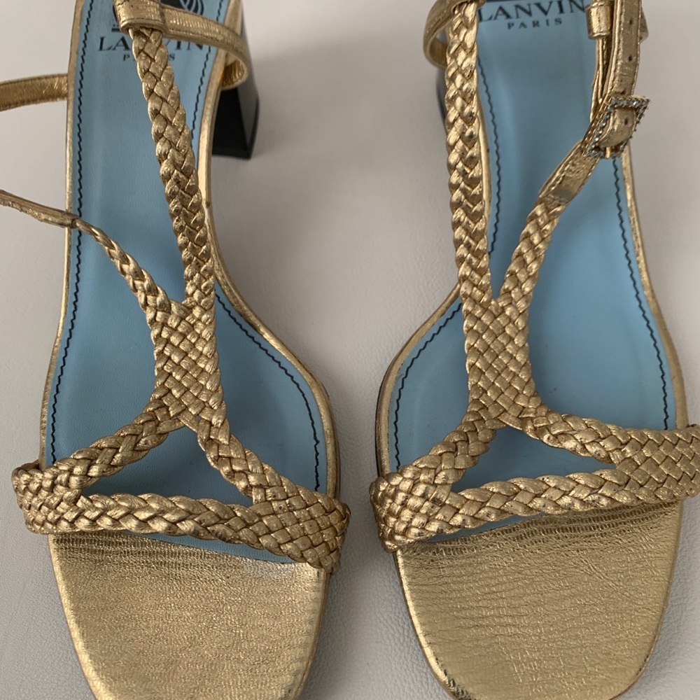 AUTHENTIC LANVIN GOLD SANDALS BLOCK HEEL 37